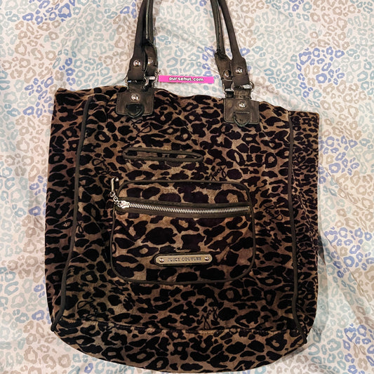 Vintage Grey Black Juicy Couture Handbag Satchel Bag Purse Velour Y2K Cheetah