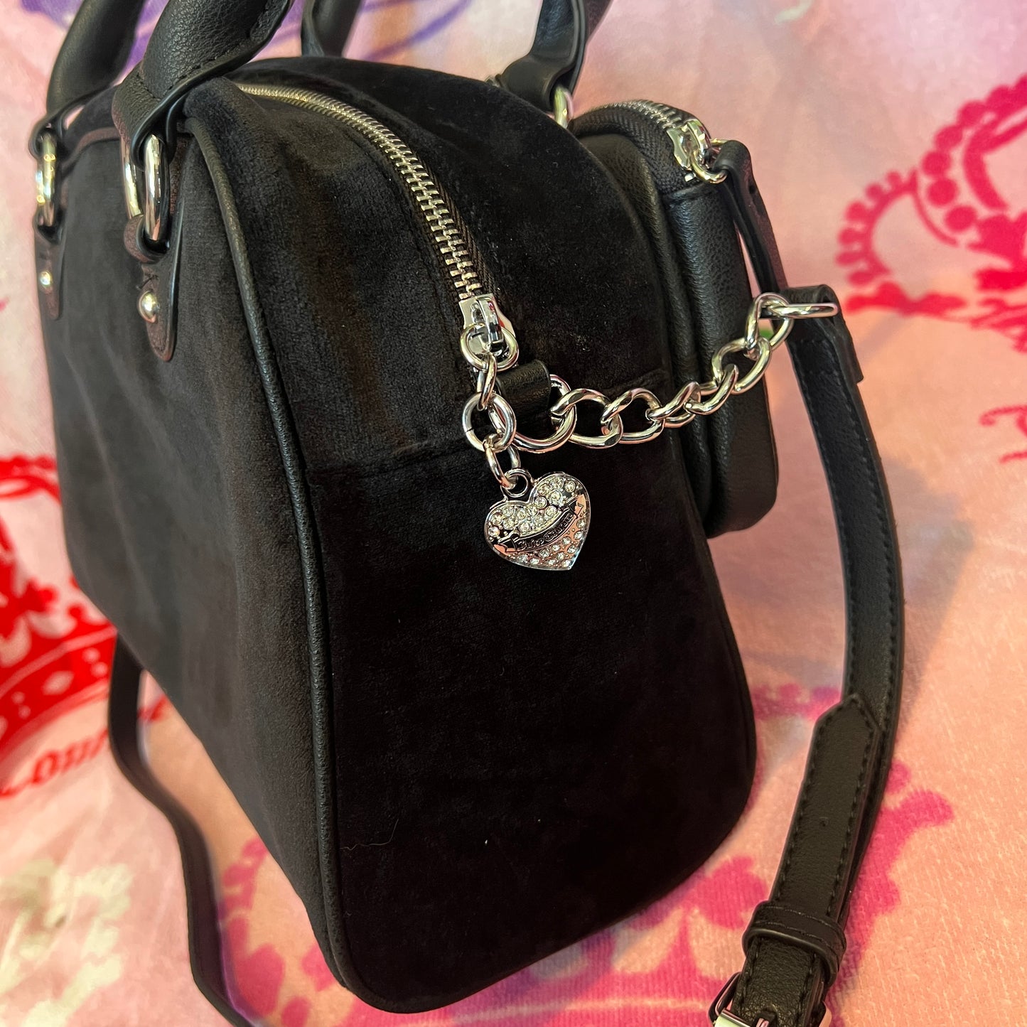 New Black Juicy Couture Purse Handbag Satchel Velvet Bowler Bag