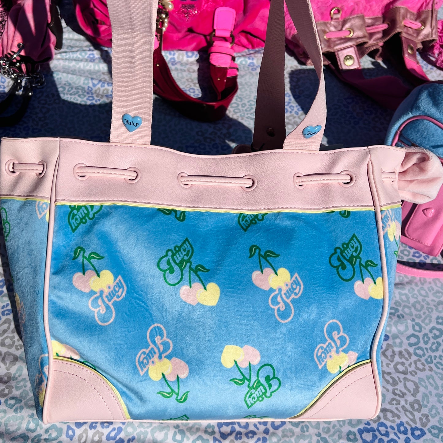 New Blue Juicy Couture Purse Cherry Daydreamer Tote Bag Vintage Style Handbag