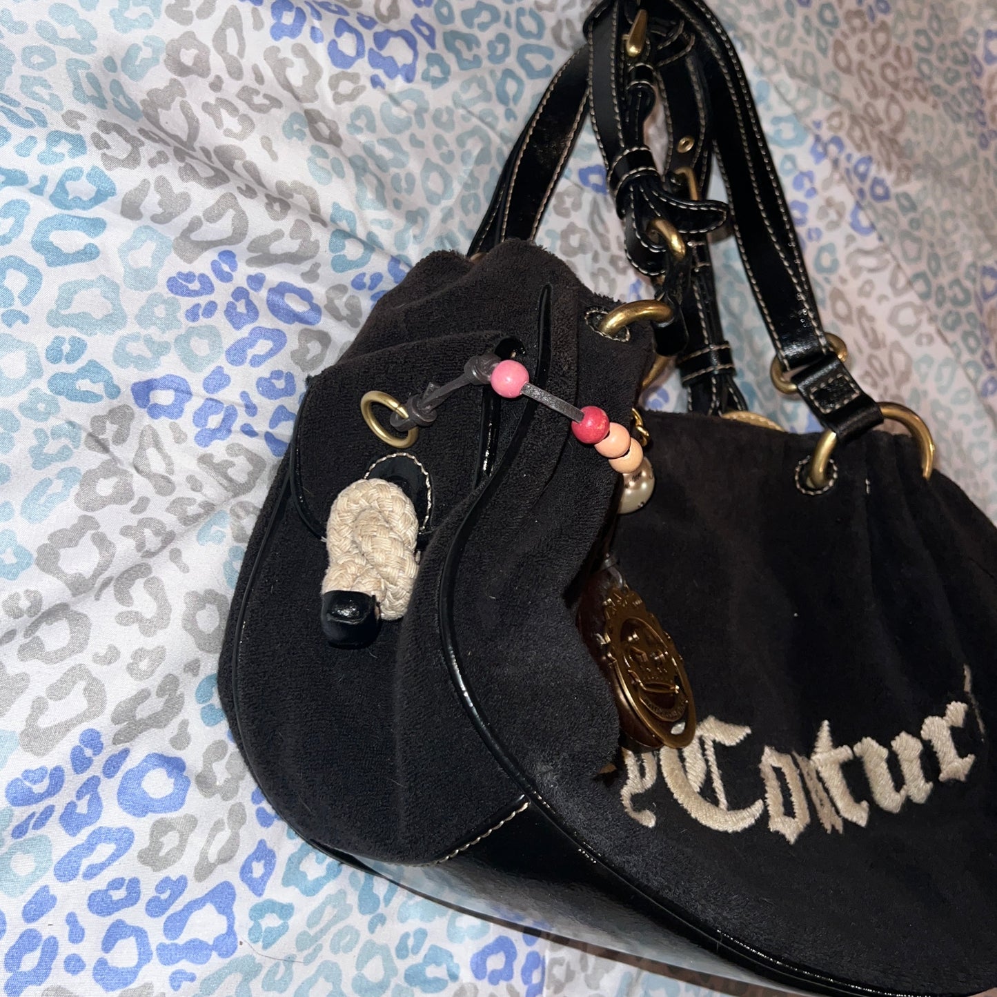 Vintage Black Juicy Couture Satchel Bag Purse Handbag Terry Cloth Mcbling Y2K