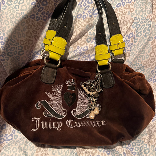 Vintage Yellow Black Juicy Couture Purse Tote Bag Handbag Velour Y2K Scottie Dog