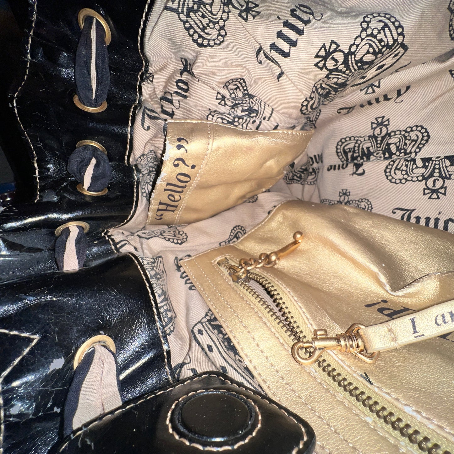 Vintage Black Juicy Couture Purse Daydreamer Tote Bag Y2K Terry Cloth Handbag