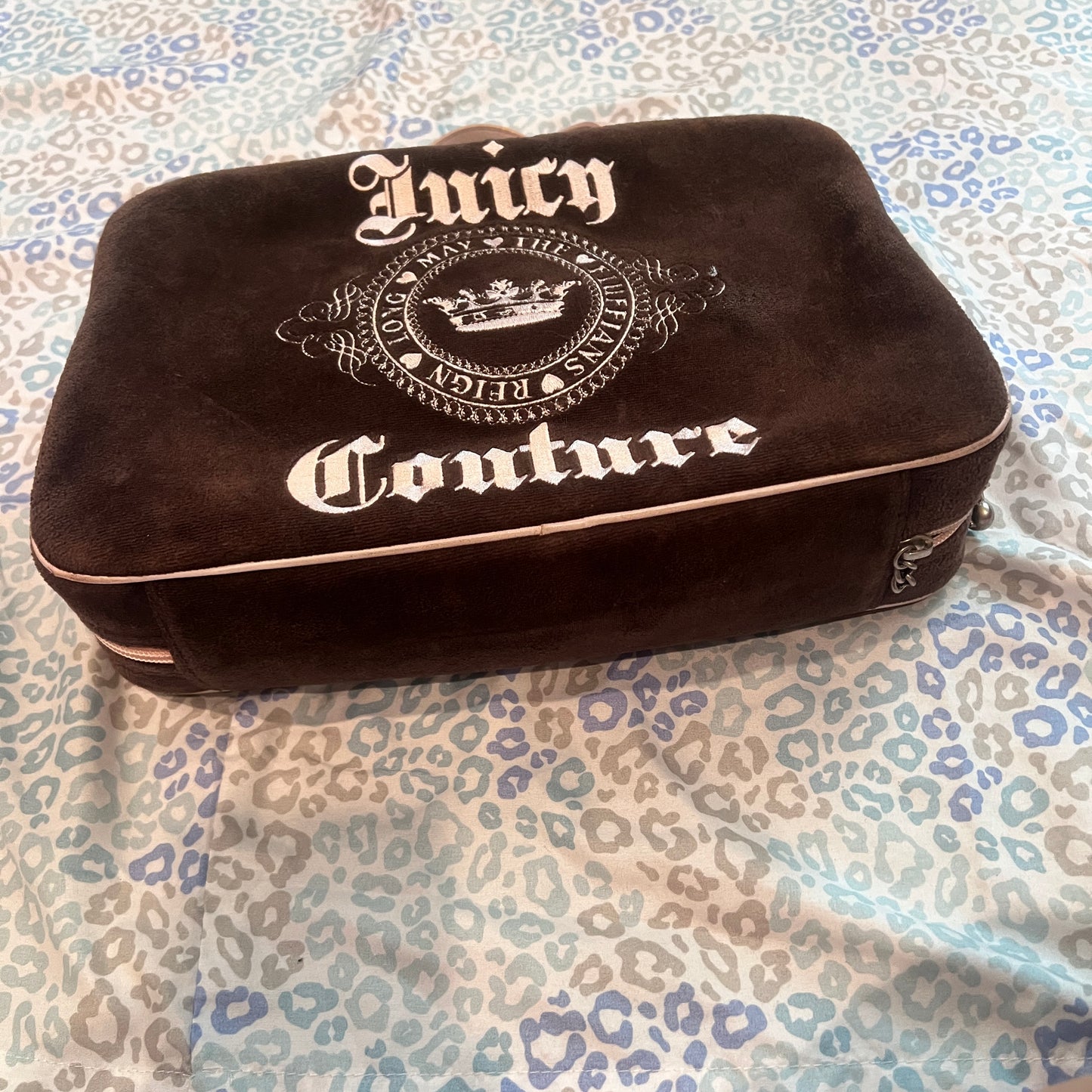 Vintage Brown Juicy Couture Makeup Bag Cosmetic  Travel Case Handbag Velour Y2K