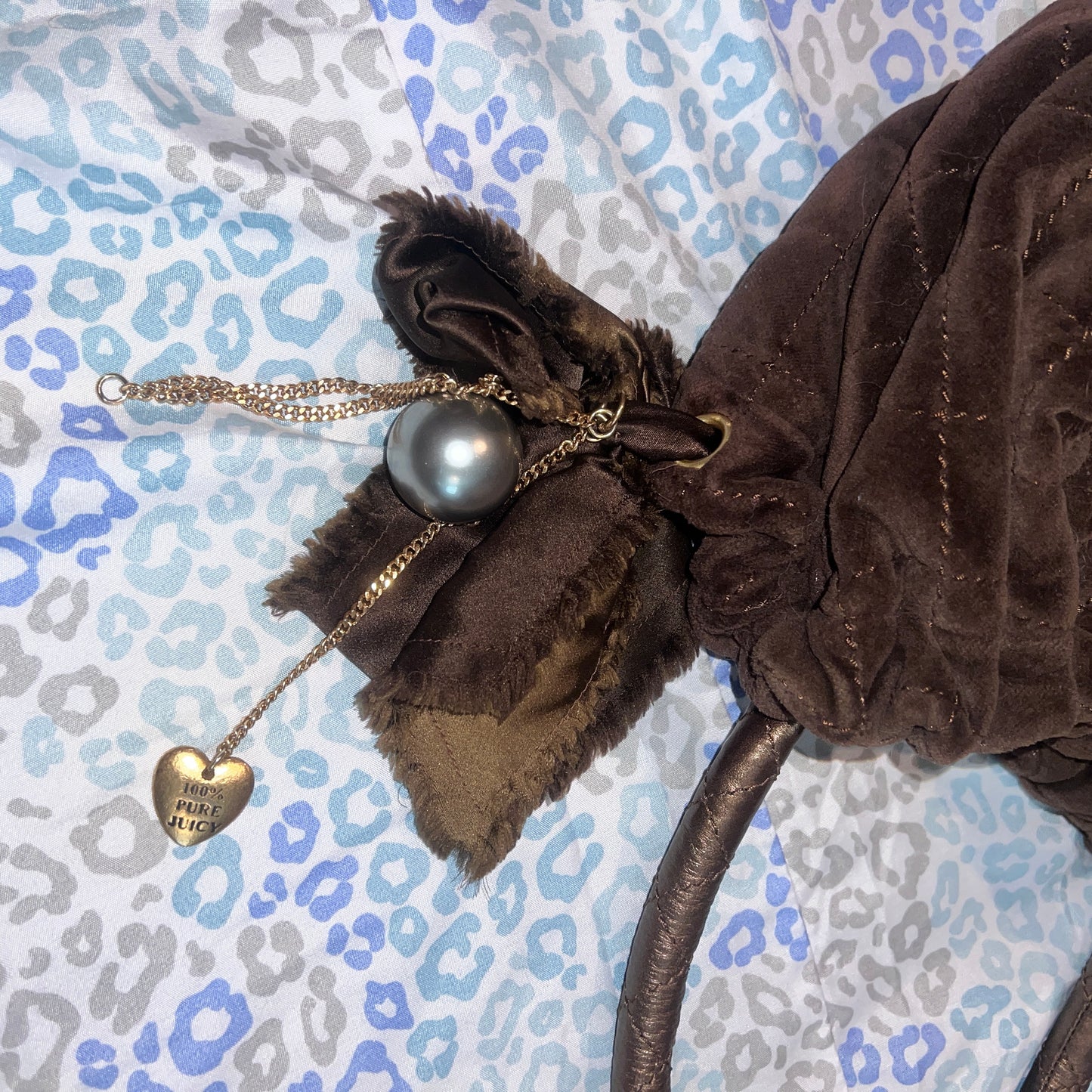 Vintage Brown Juicy Couture Purse Satchel Bag Handbag Velour Quilted Y2K