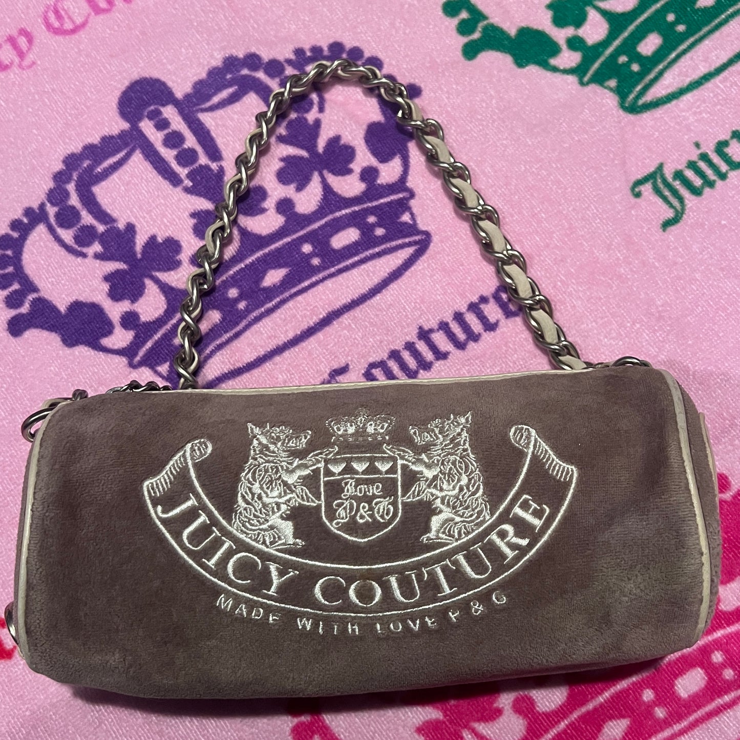 Vintage Grey Juicy Couture Barrel Bag Purse Satchel Velour Scottie Dog Y2K