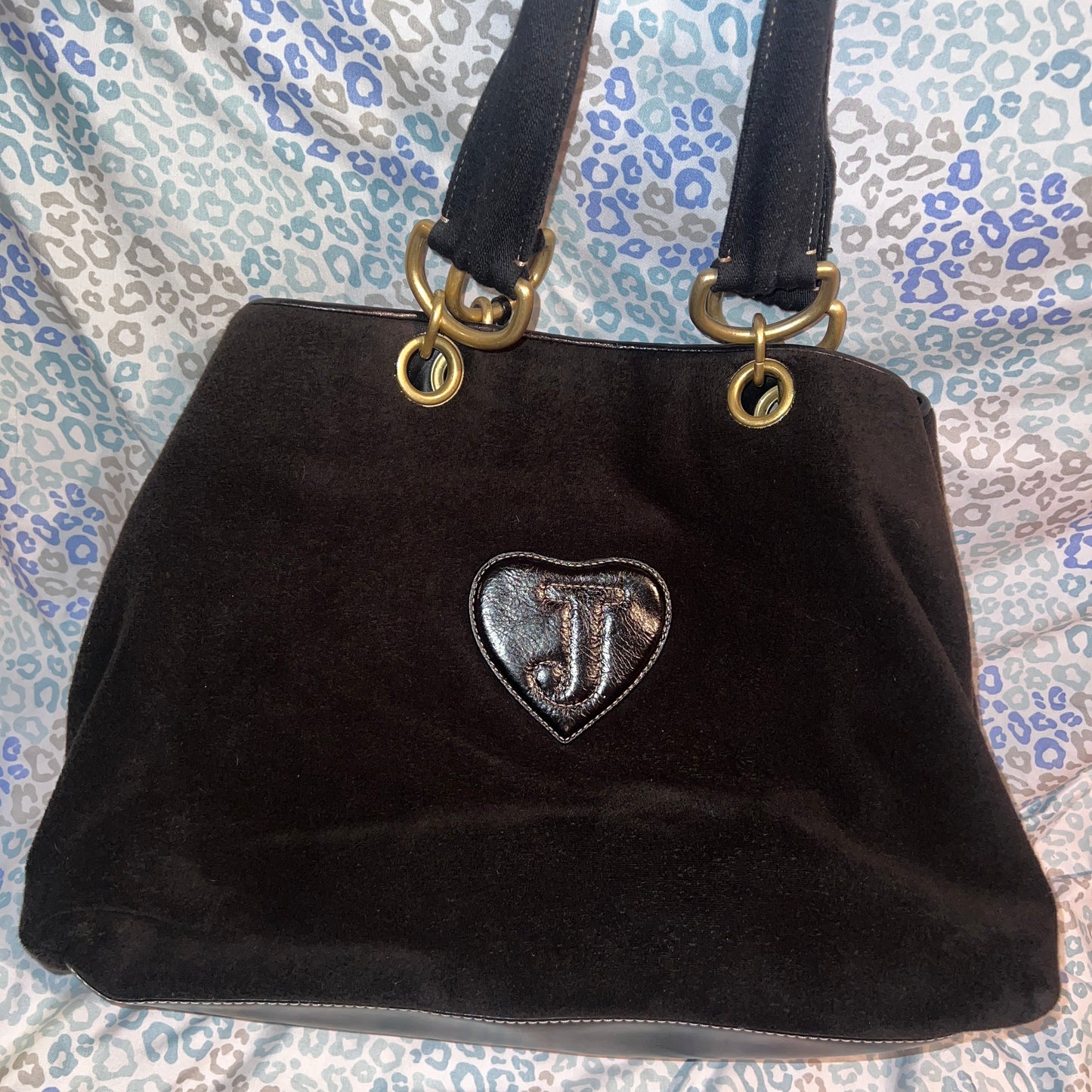 Vintage XL Black Juicy Couture Satchel Tote Purse Terry Cloth Y2K Travel Bag