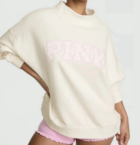 New XL Victoria’s Secret PINK Sweatshirt Sweater Jacket Polka Dot Mock Neck