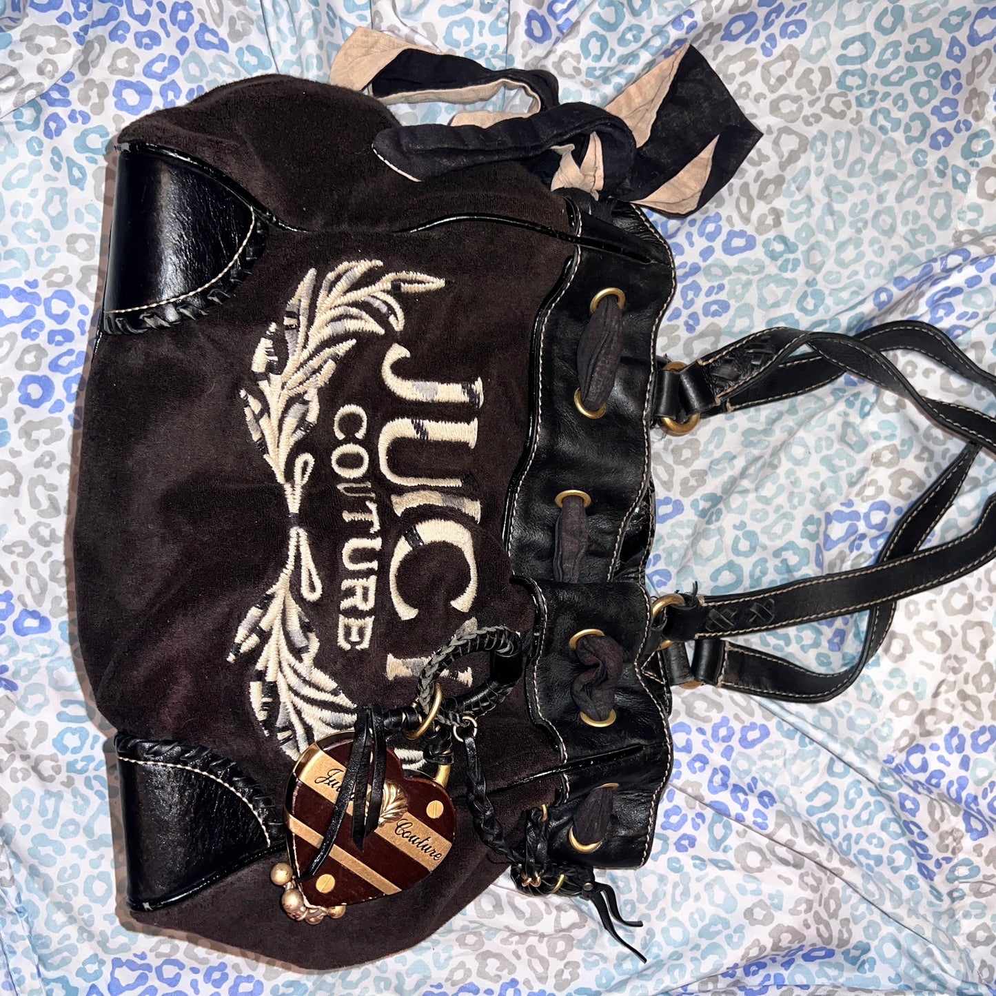 Vintage Black Juicy Couture Purse Daydreamer Tote Bag Y2K Terry Cloth Handbag