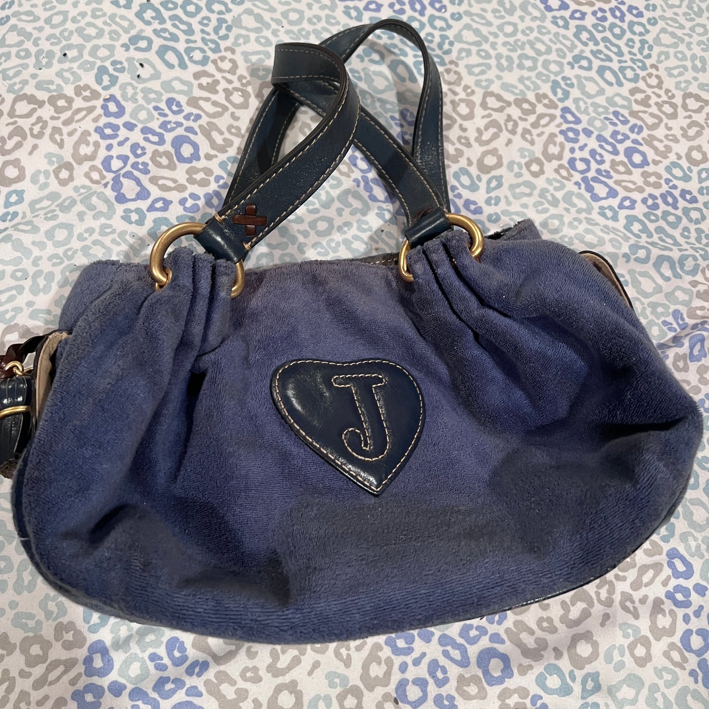 Vintage Blue Juicy Couture Satchel Bag Purse Handbag Terry Cloth Y2K