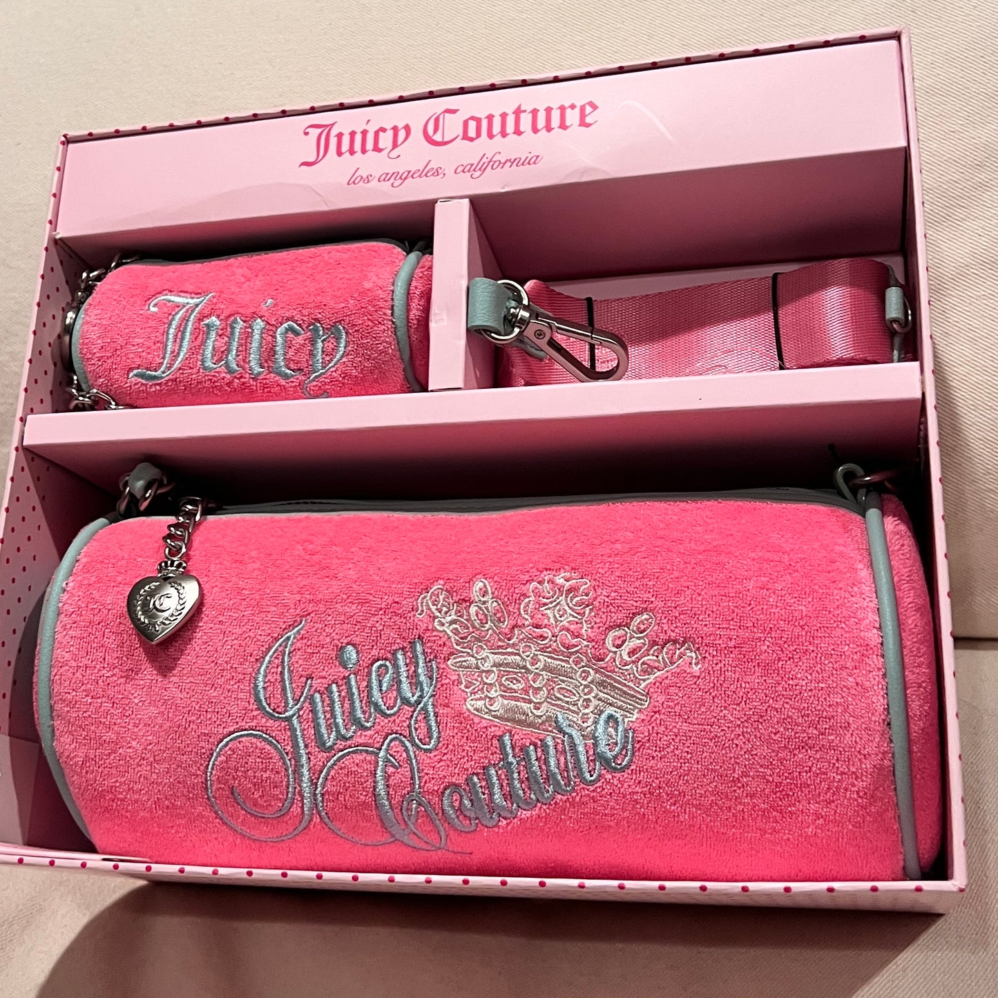 New Pink Juicy Couture Handbag Barrel Bag Heritage Purse Set of 2 Vintage Style