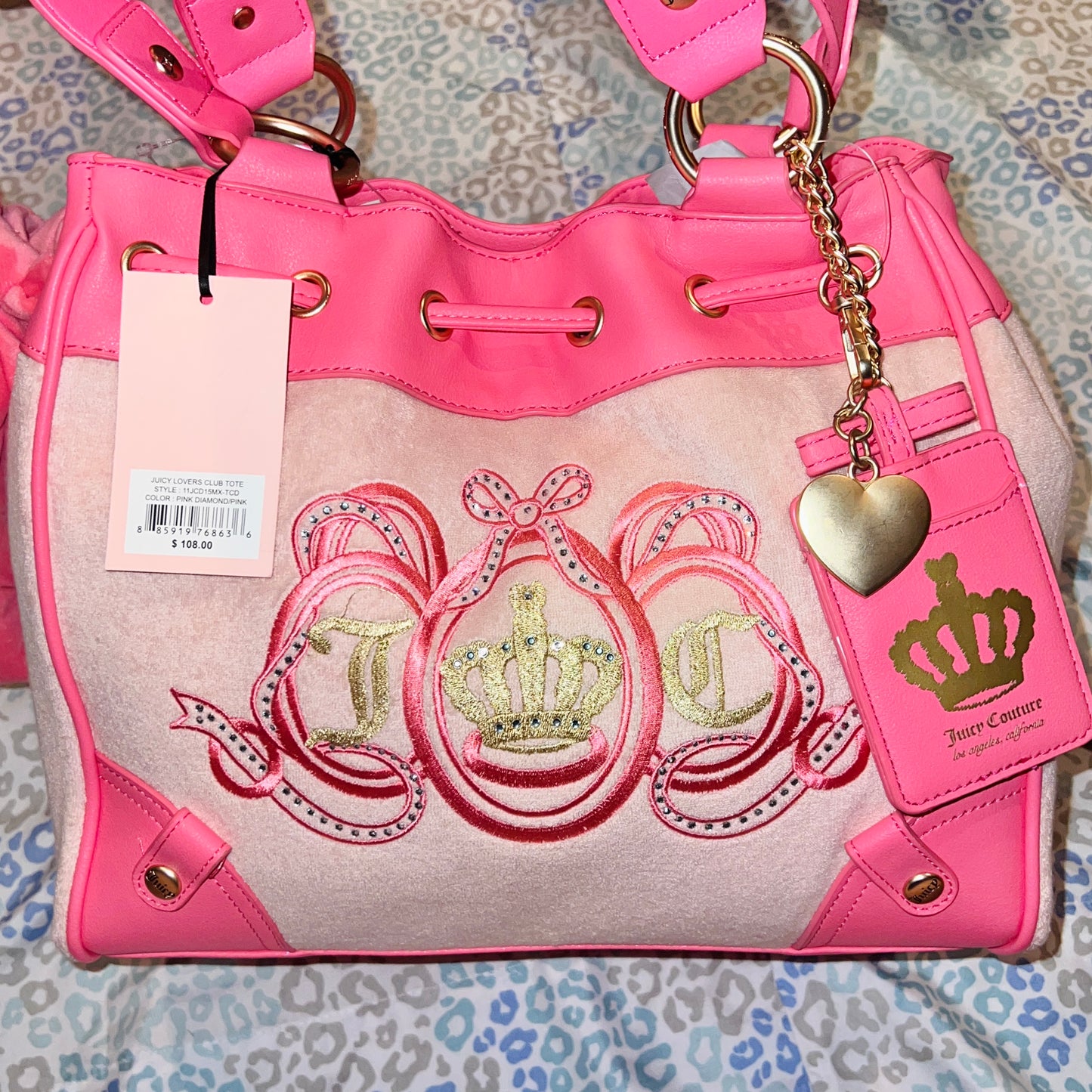 New Pink Juicy Couture Purse Daydreamer Tote Bag Handbag Terry Cloth Vintage Y2K