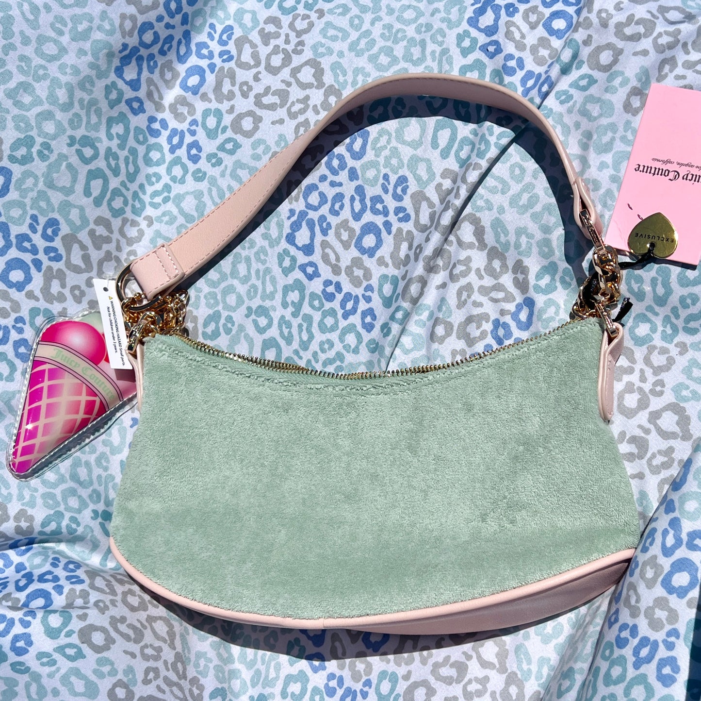 New Pink Teal Juicy Couture Purse Satchel Bag Handbag Ice Cream Charm Terry