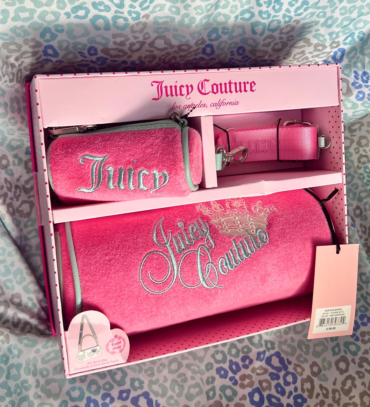New Salmon Pink Juicy Couture Barrel Bag Set Crossbody Purse Vintage Style NWT