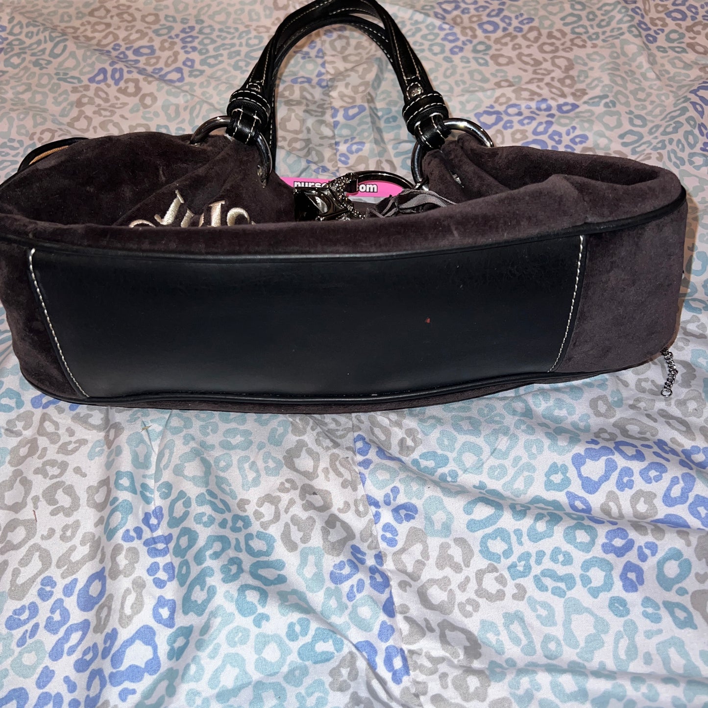 Vintage Black Juicy Couture Purse Handbag Tote Bag Velour Y2K JUICY IS FOR LIFE