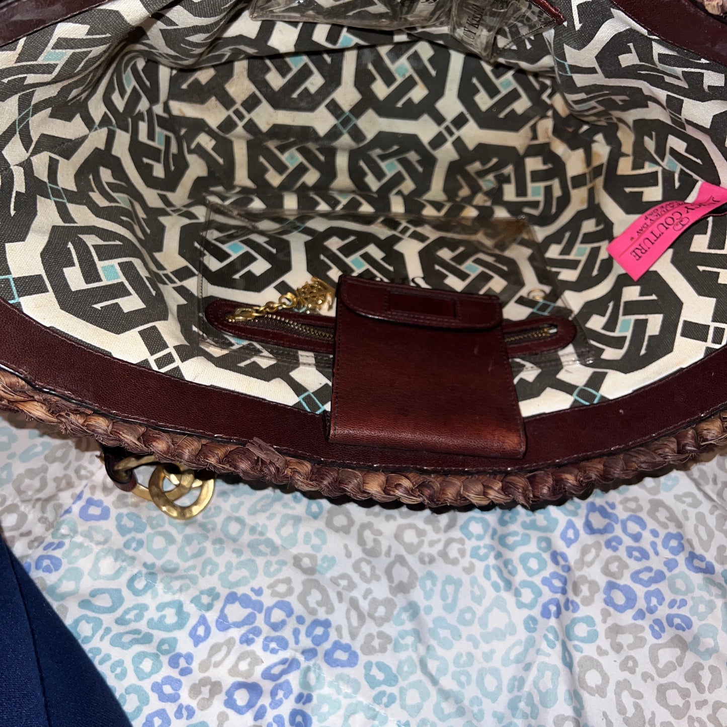 Vintage Brown Juicy Couture Tote Bag Purse Y2K Handbag XL Size Woven Wicker