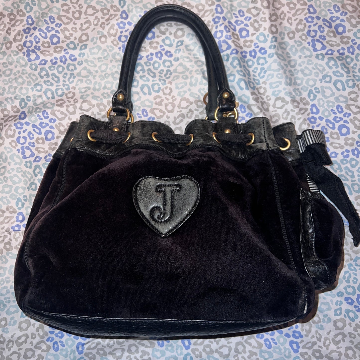 Vintage Red Black Juicy Couture Purse Tote Bag Handbag Velour Y2K Mcbling Rare