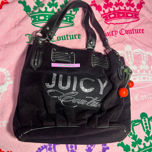 Vintage Black Juicy Couture Purse Satchel Bag Handbag Terry Cloth Y2K Cherry