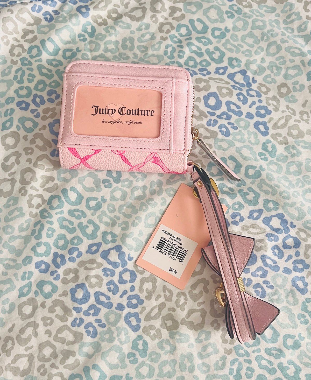 New Pink Juicy Couture Wallet Card Holder Wristlet Coin Purse Bow Ribbon