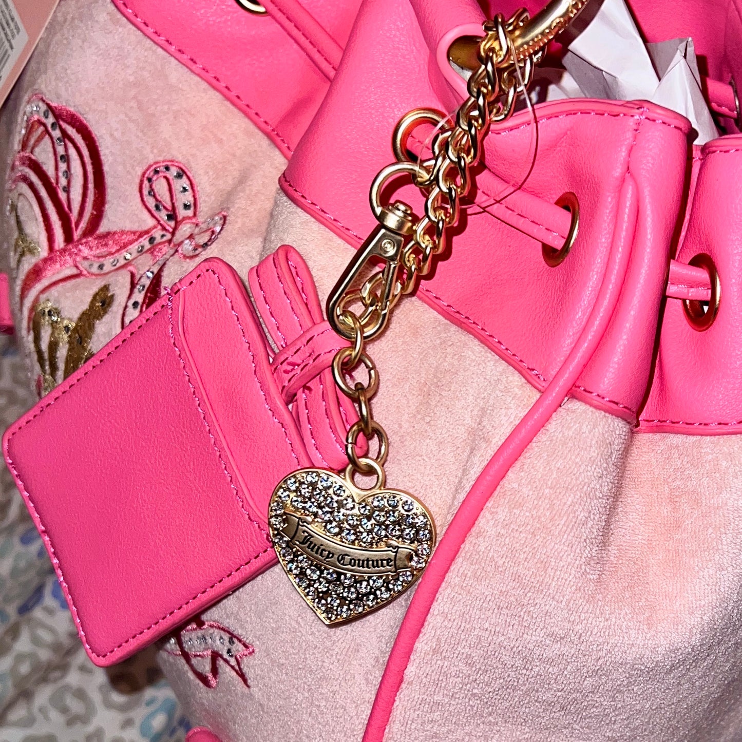 New Pink Juicy Couture Purse Daydreamer Tote Bag Handbag Terry Cloth Vintage Y2K