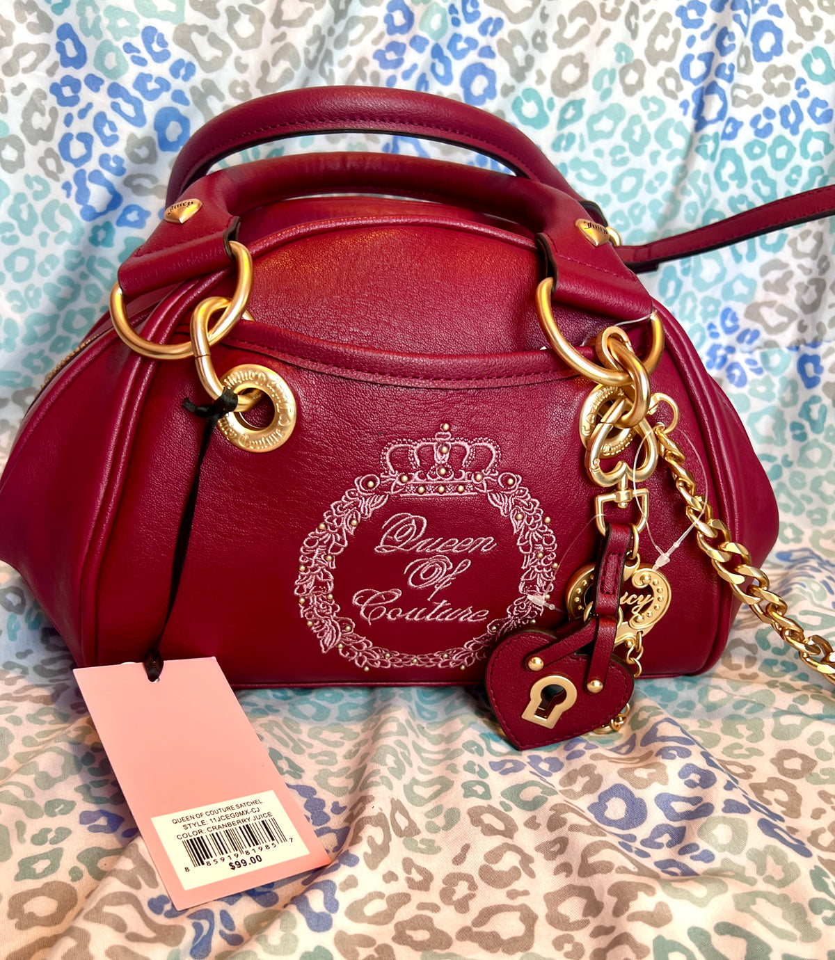 New Red Maroon Juicy Couture Purse Satchel Bag Handbag Queen of Couture Bowler