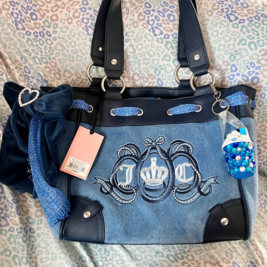 New Blue Juicy Couture Purse Daydreamer Tote Bag Custom Vintage Style Handbag