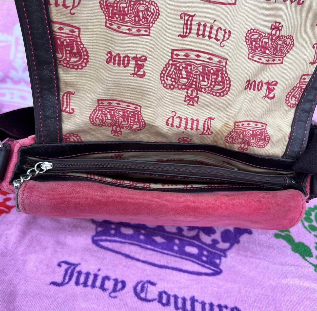 Vintage Rare Pink Juicy Couture Messenger Bag Purse Velour Juicy Girls Club Y2K