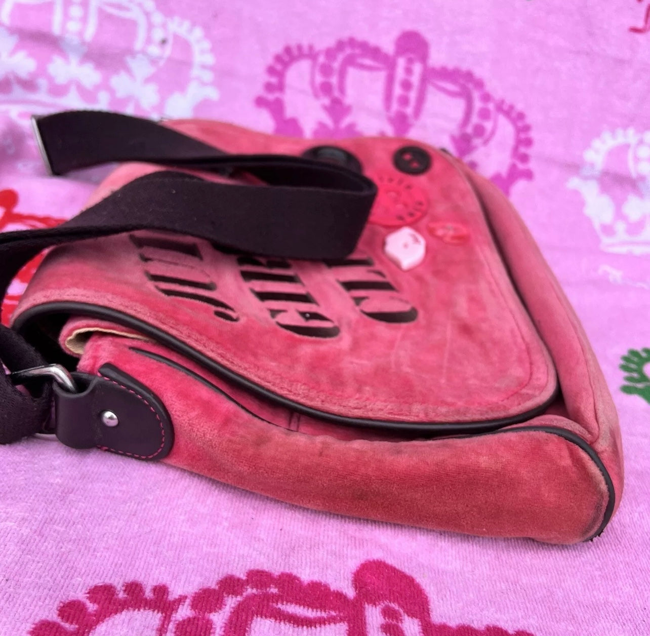 Vintage Rare Pink Juicy Couture Messenger Bag Purse Velour Juicy Girls Club Y2K