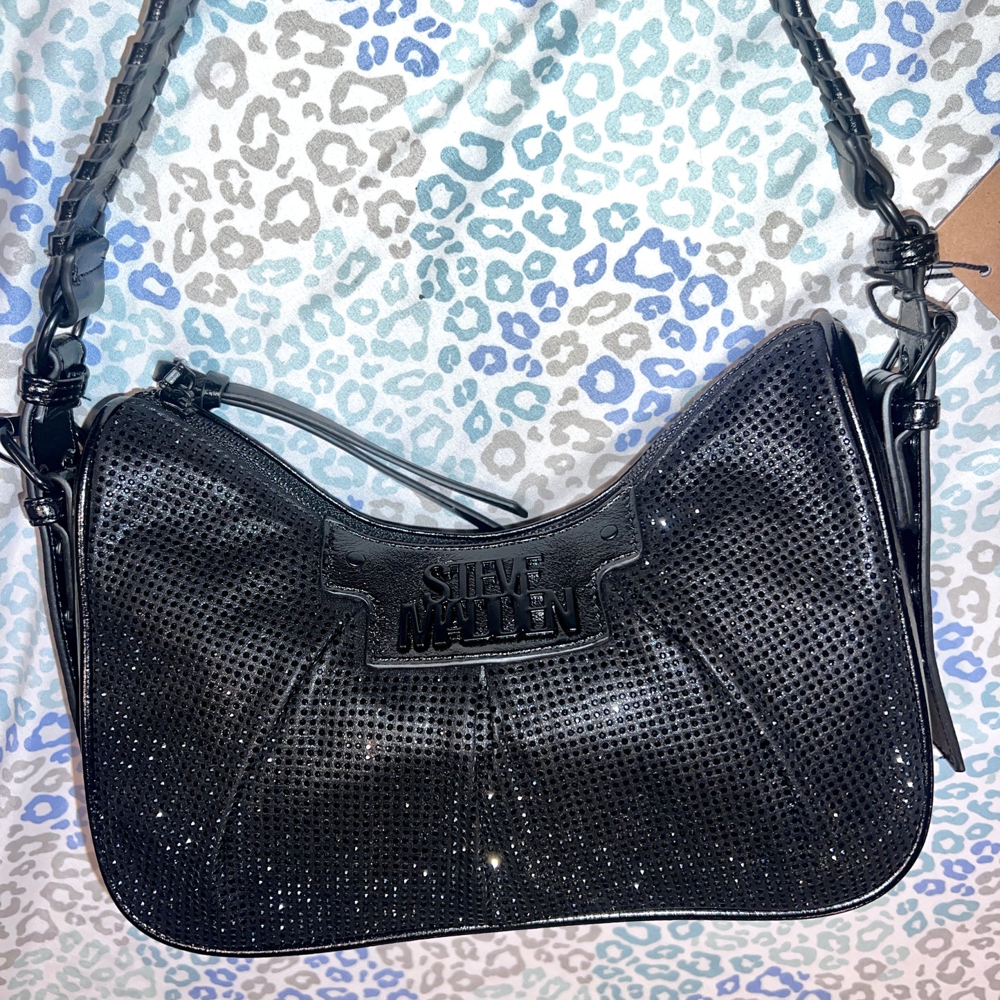 New Rhinestone Black Steve Madden Purse Handbag Satchel Bag Bjolie Stone MSRP 98