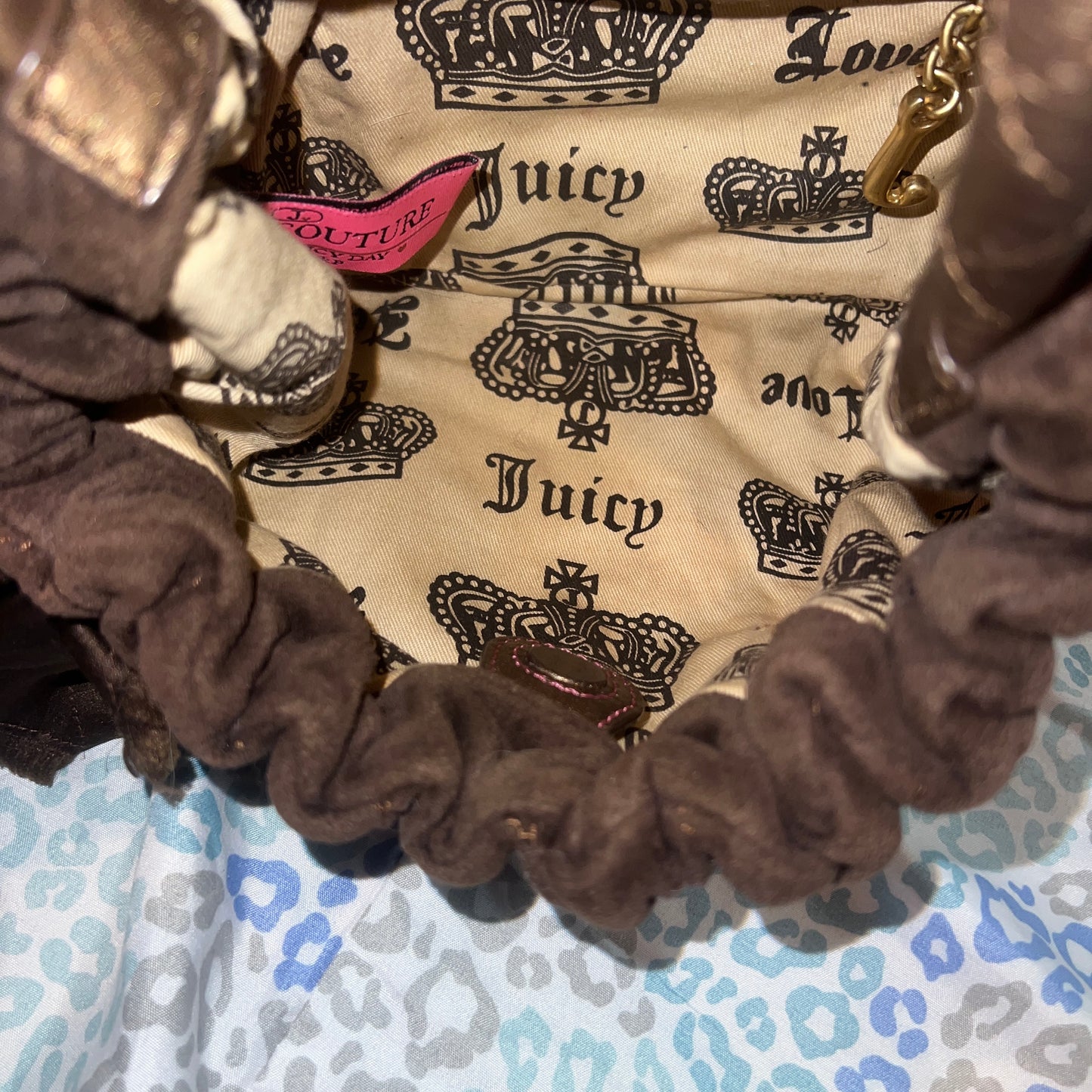 Vintage Brown Juicy Couture Purse Satchel Bag Handbag Velour Quilted Y2K