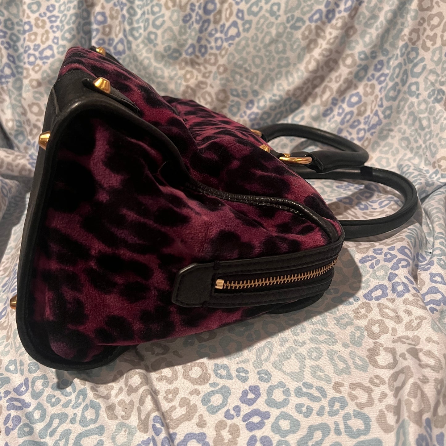 Vintage Purple Black Juicy Couture Purse Satchel Bag Handbag Cheetah Velour Y2K