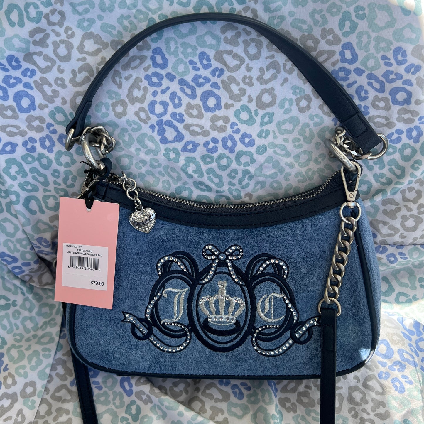New Blue Juicy Couture Purse Crossbody Bag Handbag Juicy Lovers Club Custom Dyed