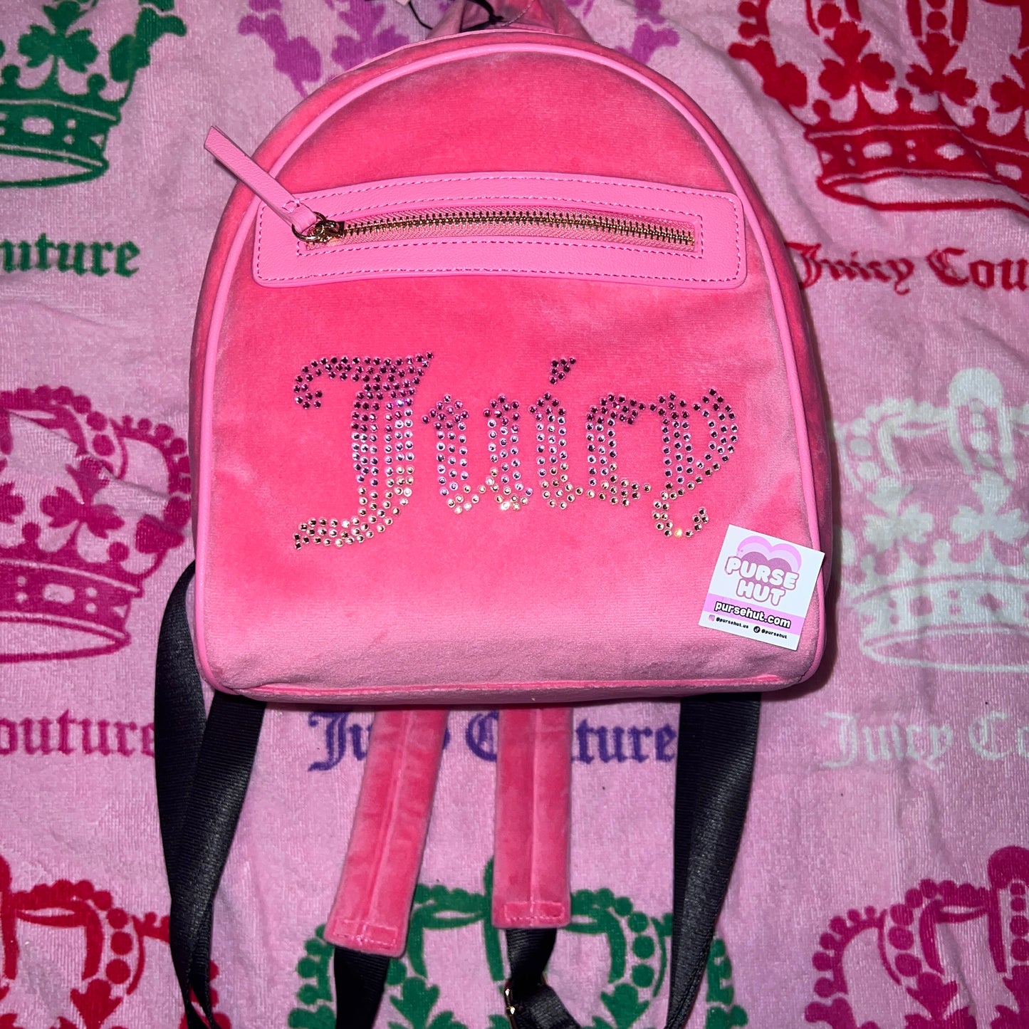 New Pink Juicy Couture Backpack + Bag Charm NWT Purse Bag Velvet MSRP $99