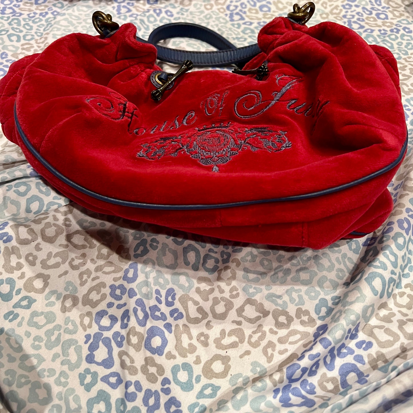 Vintage Blue Red Juicy Couture Purse Velour House of Juicy Handbag Y2K Bag