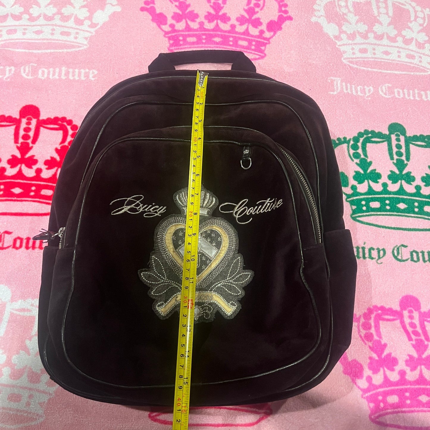 Vintage Black Juicy Couture Backpack Purse Bag Velour Y2K Large