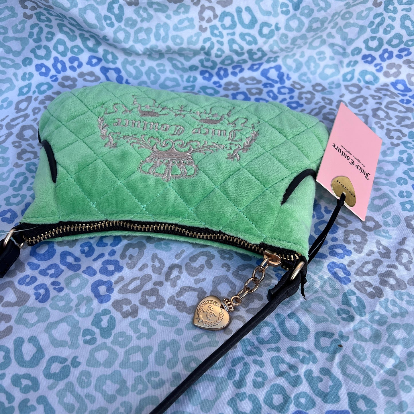 New Green Juicy Couture Purse Clutch Bag Fairy Tale Velvet Vintage Style Handbag