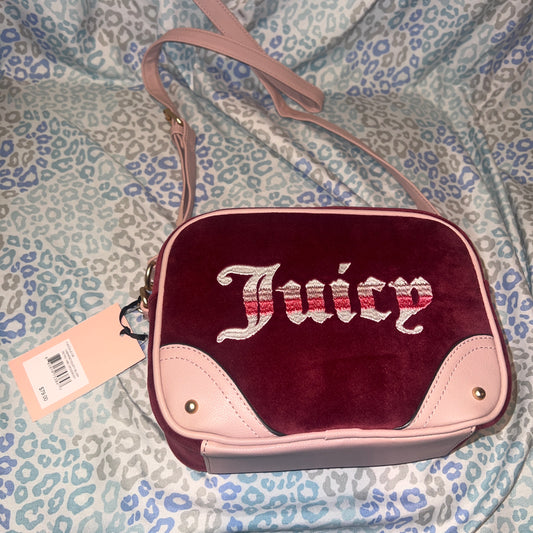 New Pink Maroon Juicy Couture Crossbody Purse Bag Velour Retro Vibe MSRP $79