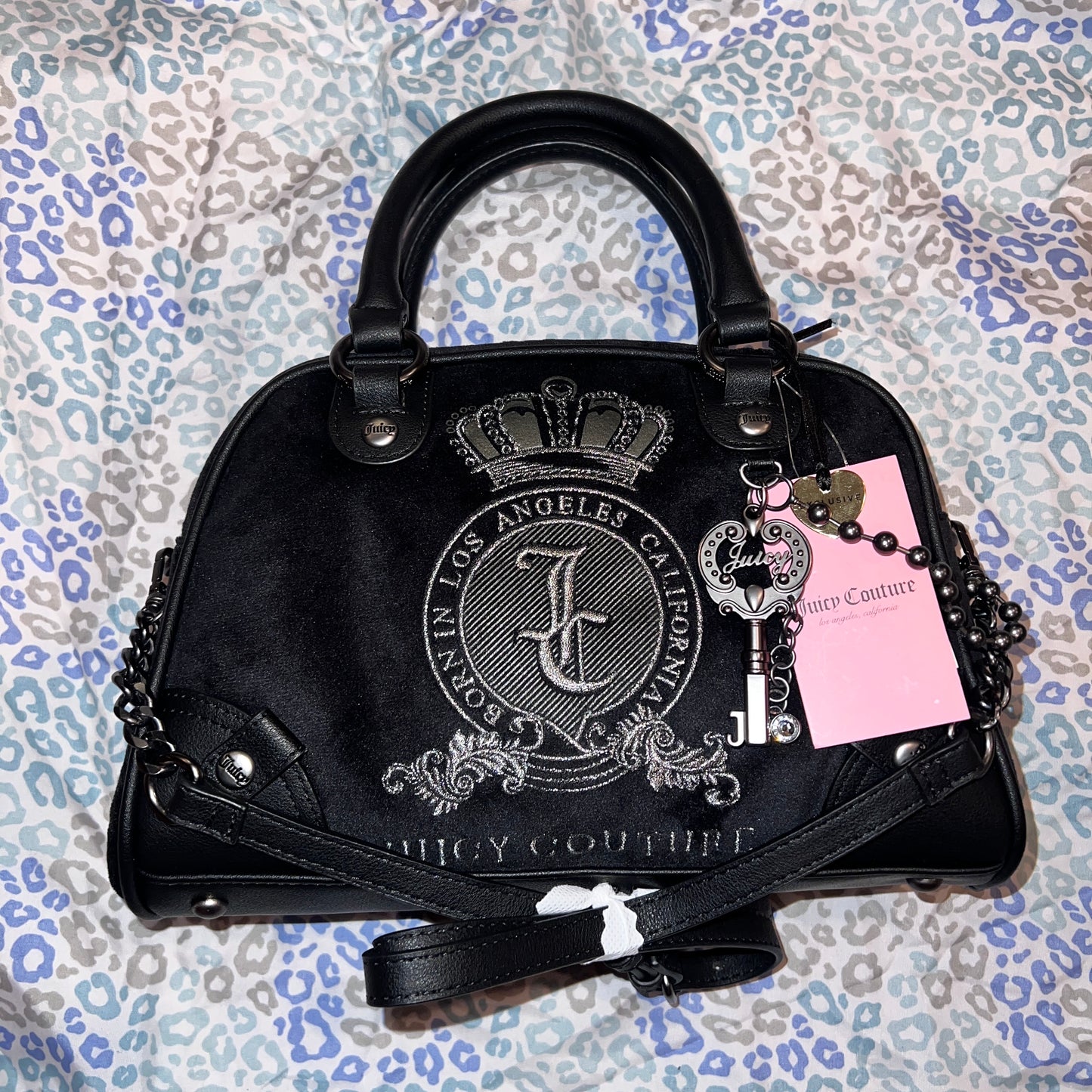 New Black Juicy Couture Purse Bowler Bag Velour Handbag Vintage Style Y2K