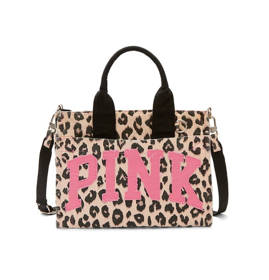 New VS PINK Leopard Cheetah Print Hot Pink Logo Mini Crossbody Tote Bag Viral