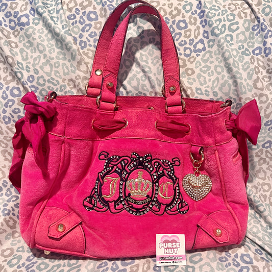 Vintage Hot Pink Juicy Couture Purse Mini Tote Bag Handbag Daydreamer Y2K Velvet