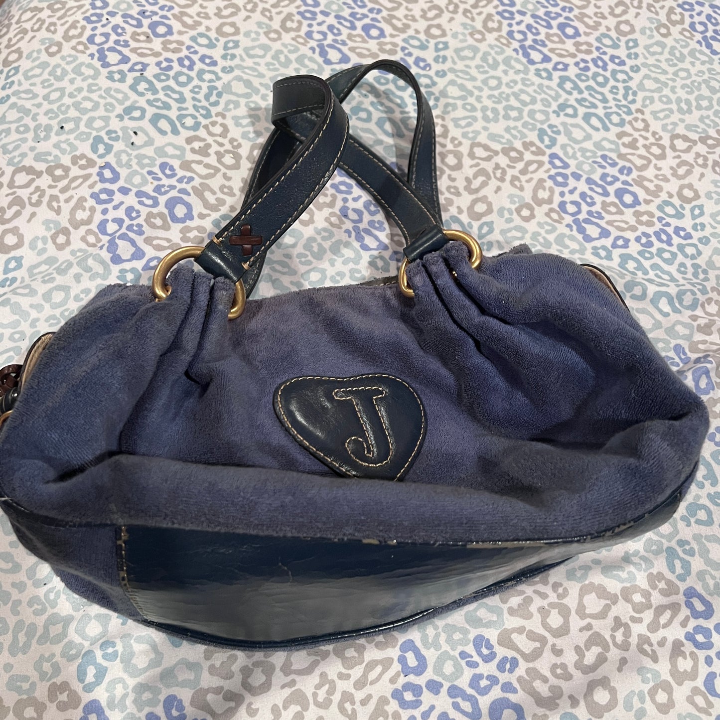 Vintage Blue Juicy Couture Satchel Bag Purse Handbag Terry Cloth Y2K