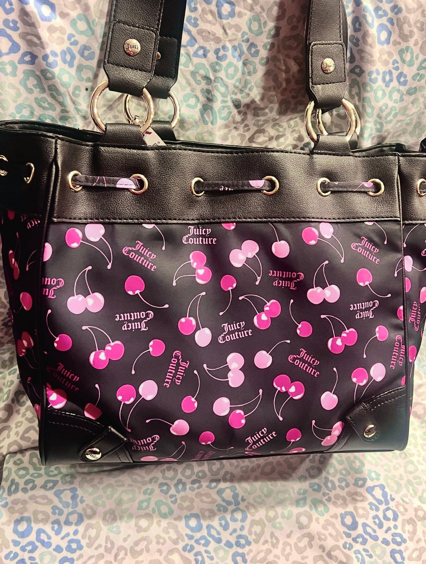 New Pink Black Juicy Couture Purse Cherry Daydreamer Tote Bag Handbag