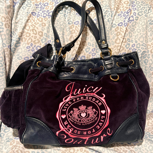 Vintage Pink Dark Blue Juicy Couture Purse Handbag Tote Bag Y2K Live for Sugar