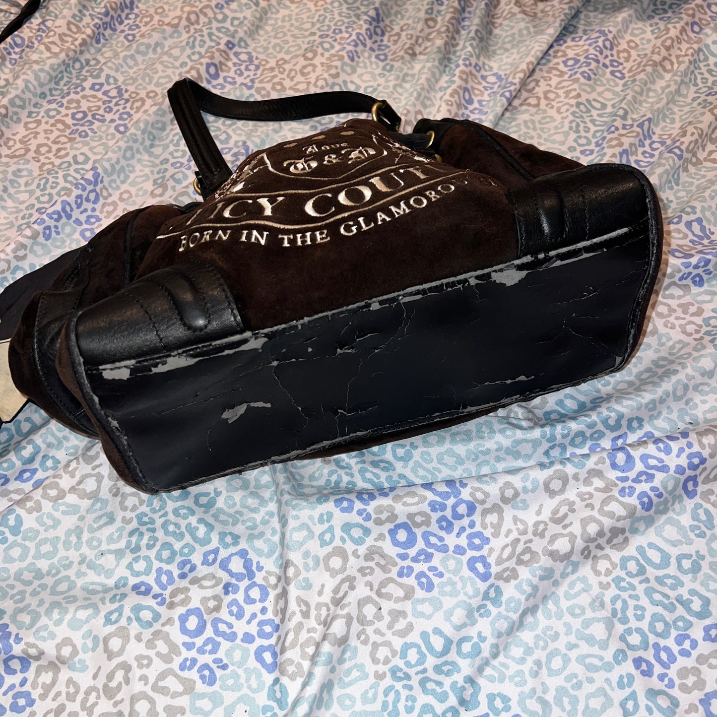Vintage Black Juicy Couture Tote Bag Velvet Daydreamer Scottie Dog Purse Handbag