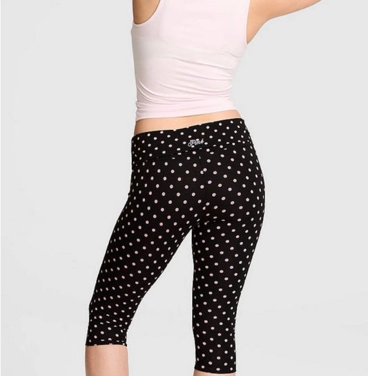 New Large Victoria's Secret PINK Black Pink Polka Dot Foldover Capri Legging