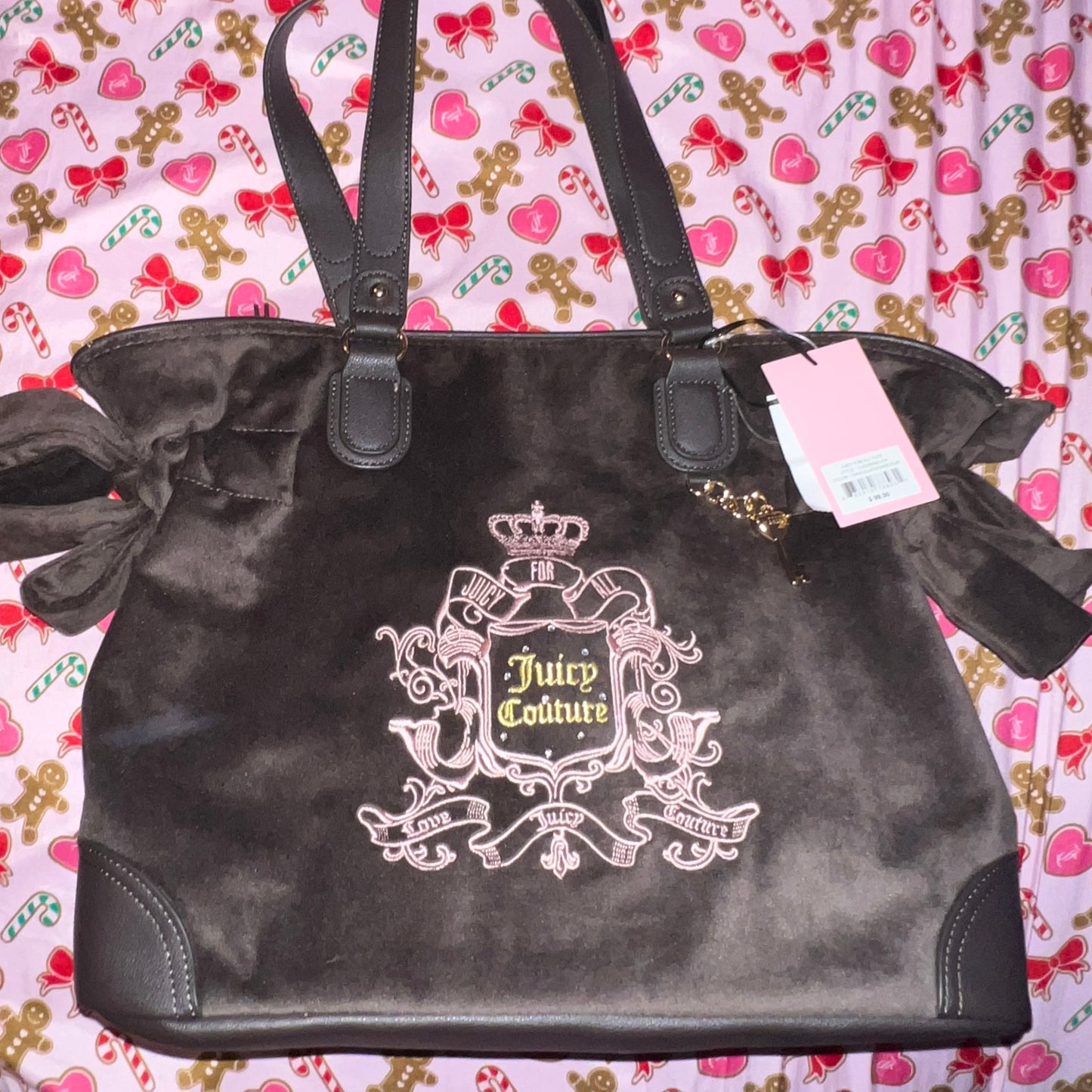 New Brown Juicy Couture Tote Bag Purse Handbag Vintage Style Velour Y2K