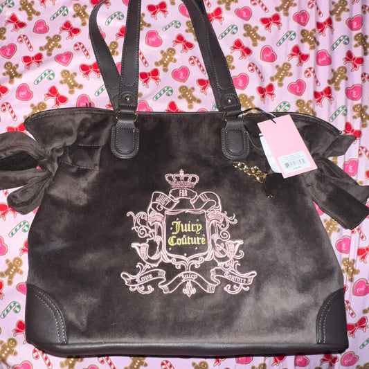 New Brown Juicy Couture Tote Bag Purse Handbag Vintage Style Velour Y2K