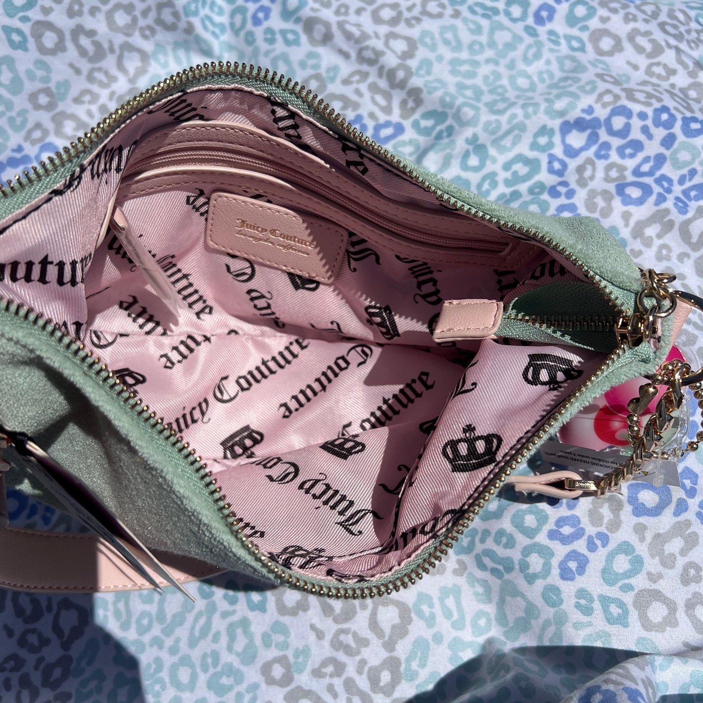 New Pink Teal Juicy Couture Purse Satchel Bag Handbag Ice Cream Charm Terry