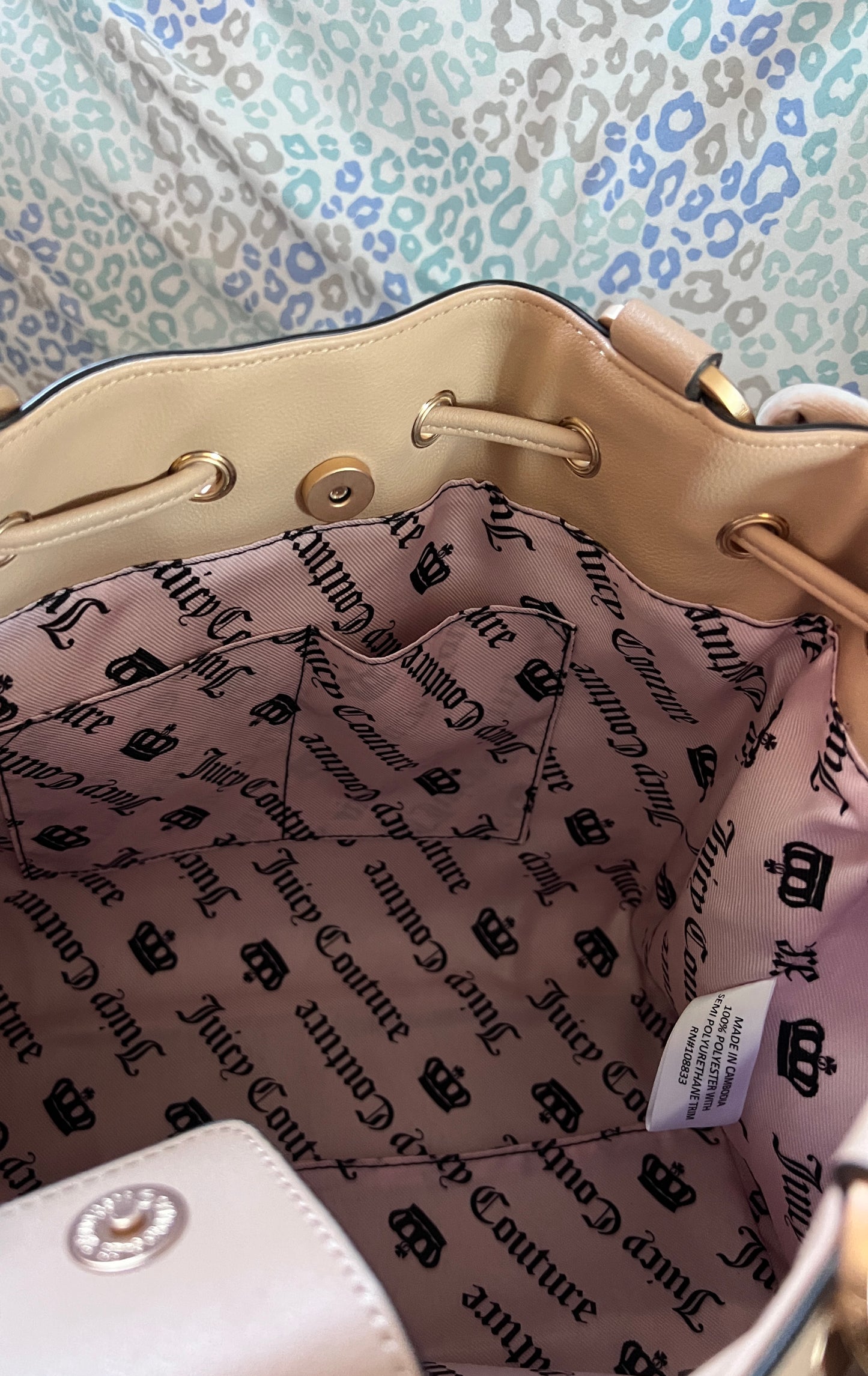 New Tan Juicy Couture Purse Daydreamer Tote Bag Velour Handbag Key Charm