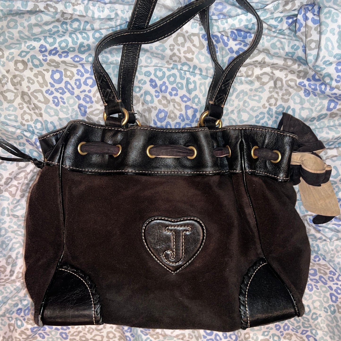 Vintage Black Juicy Couture Purse Daydreamer Tote Bag Y2K Terry Cloth Handbag
