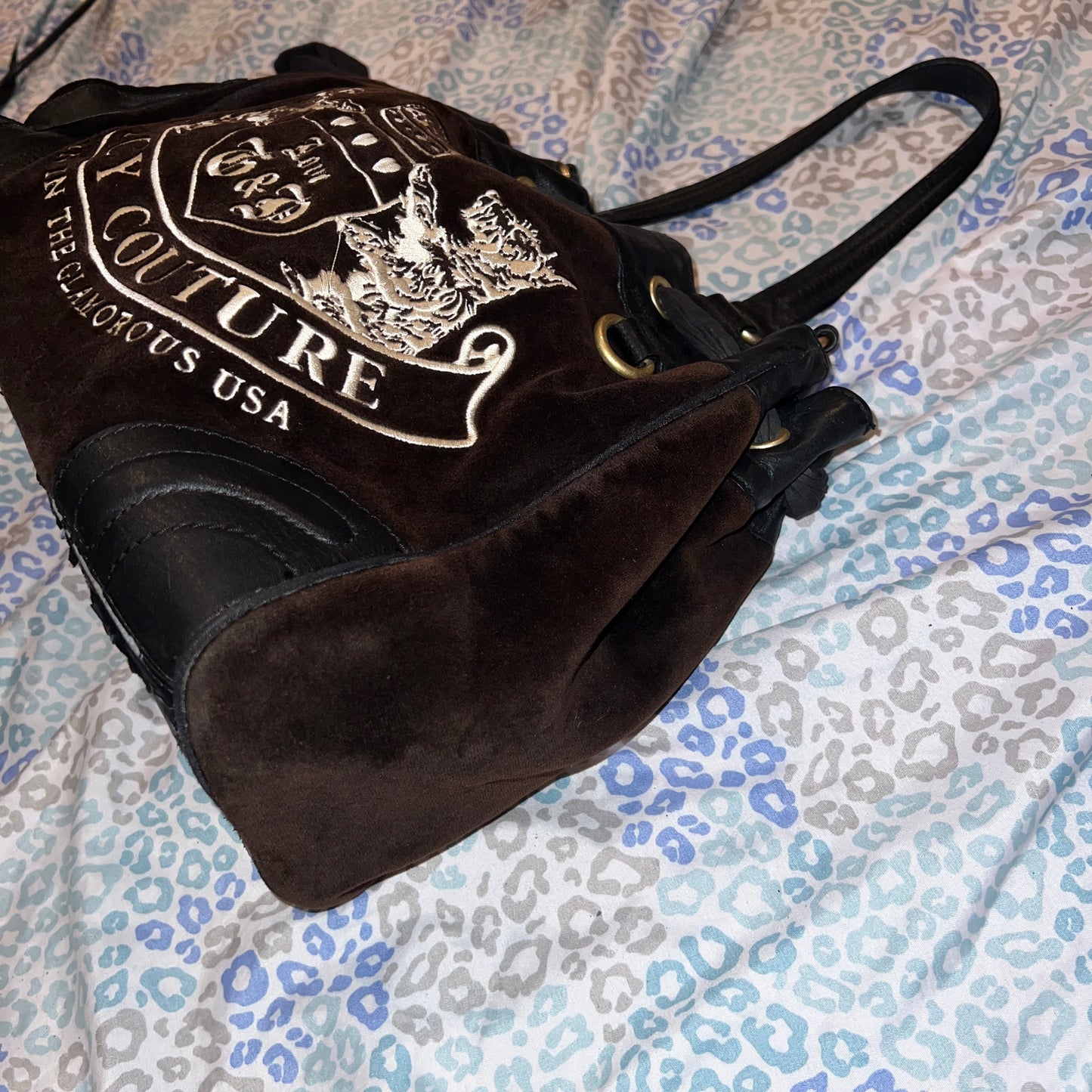 Vintage Black Juicy Couture Tote Bag Velvet Daydreamer Scottie Dog Purse Handbag